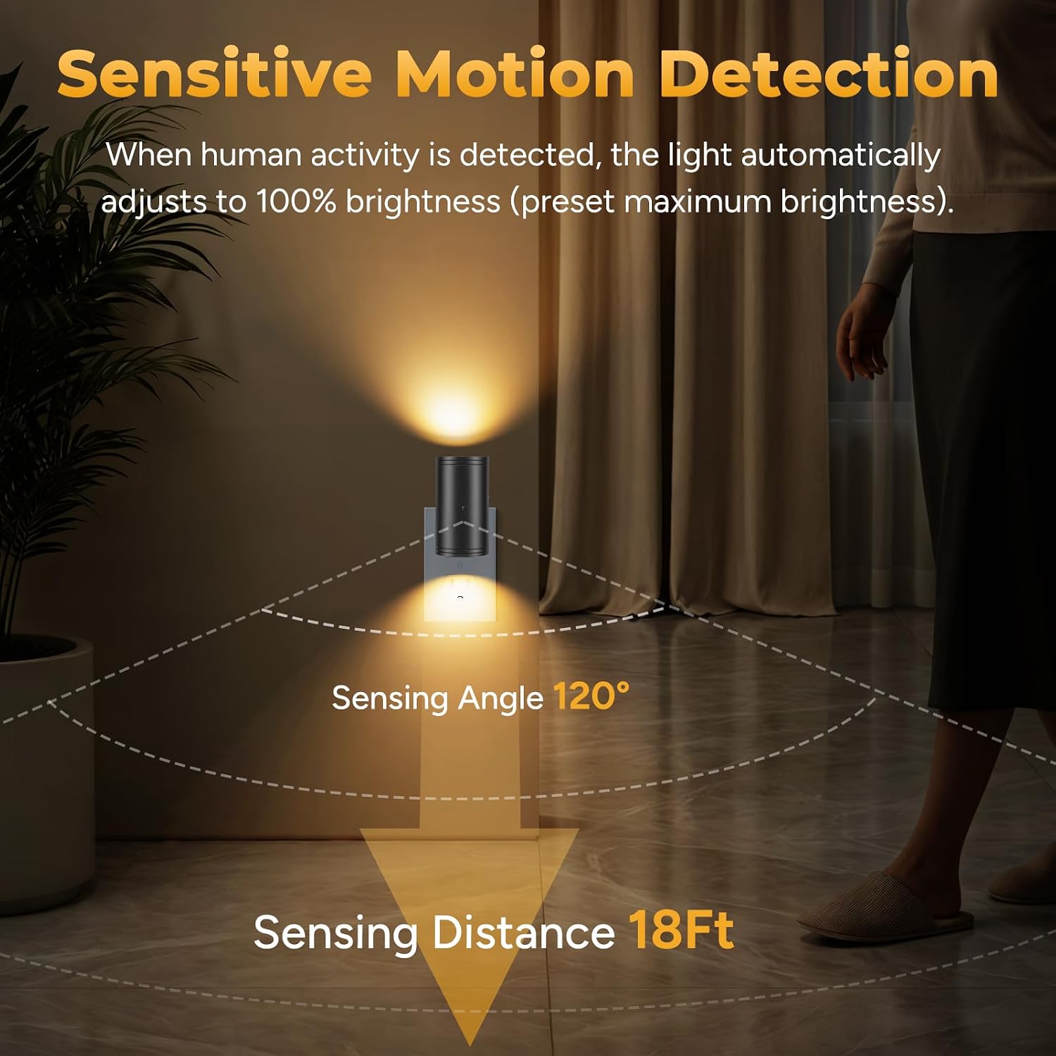 TSEXES Plug-in LED Night Lights with Motion Sensor, 0-300LM Adjustable Brightness, Nightlight Plug into Wall for Bathroom, Hallway…