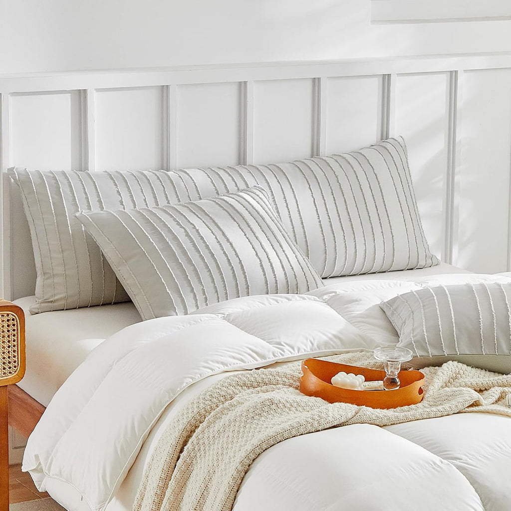 Warmdern Light Grey Striped Pillow Covers Queen Pillow Cases Soft Microfiber Stripe Pillow Cases Set of 2 Boho Tufted Stripes Textured Pill…