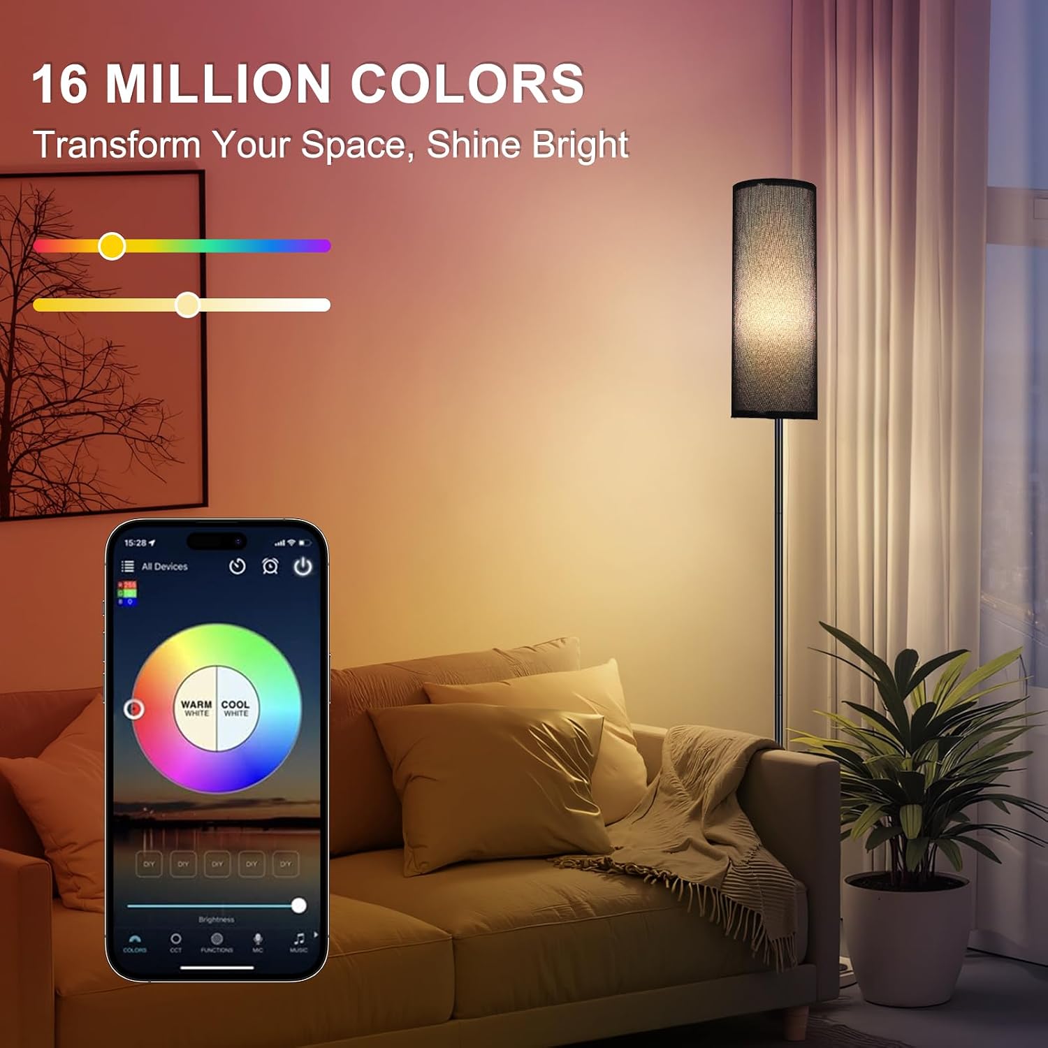 FRIDEKO HOME Floor Lamp, Color Changing Ambient Lighting for Living Room Bedroom, Standing Lamp with App & Remote Control, Tall Corner…