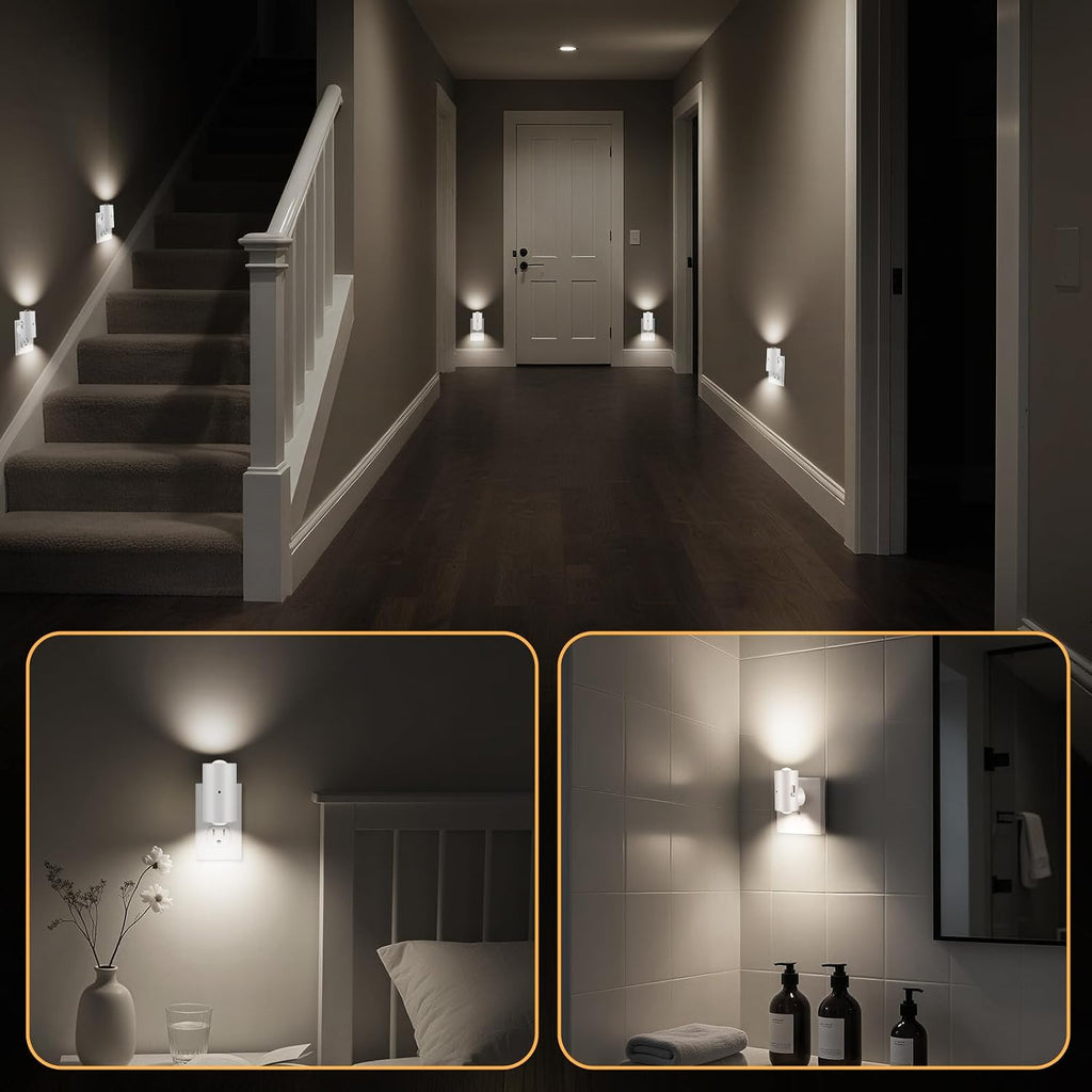 SETEN 4-Pack Plug-in Dimmable Night Lights with Light Sensor, 4000K Cool White, Adjustable Brightness 0-200 LM, Auto On/Off at Dusk…