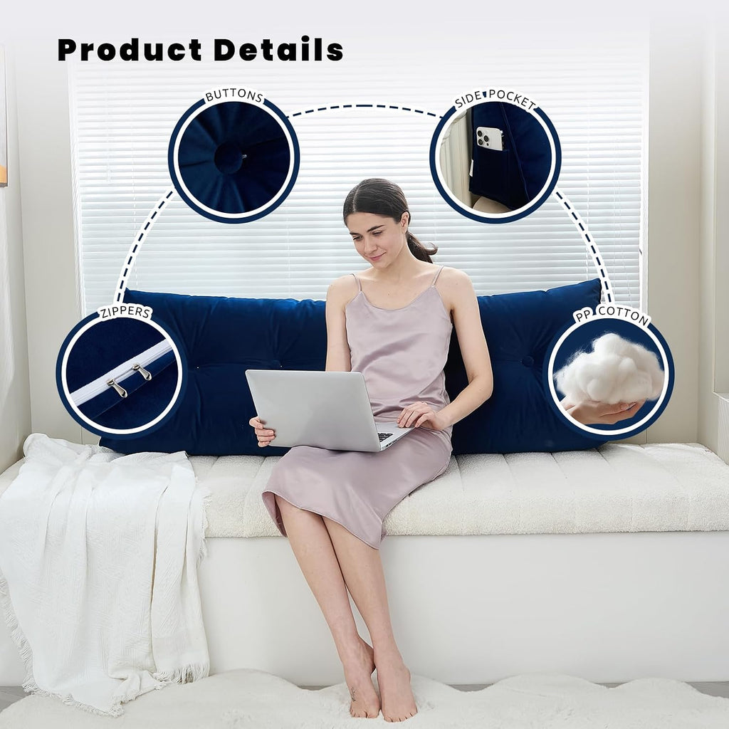 Zelladorra Headboard Pillow for Bed, Triangular Wedge Pillow Headboard Soft Support While Reading and Resting, Bed Bolster Cushion…