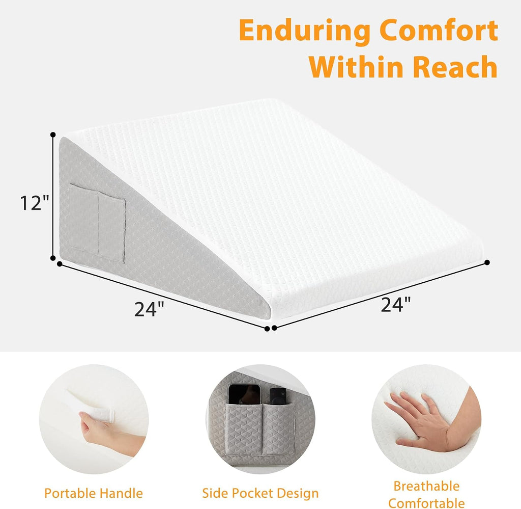 Ruqmuis Wedge Pillow for Sleeping, 12" Bed Wedge Pillow for Headboard, Triangle Incline Wedges for Acid Reflux, Pillows Wedge for Back, El…