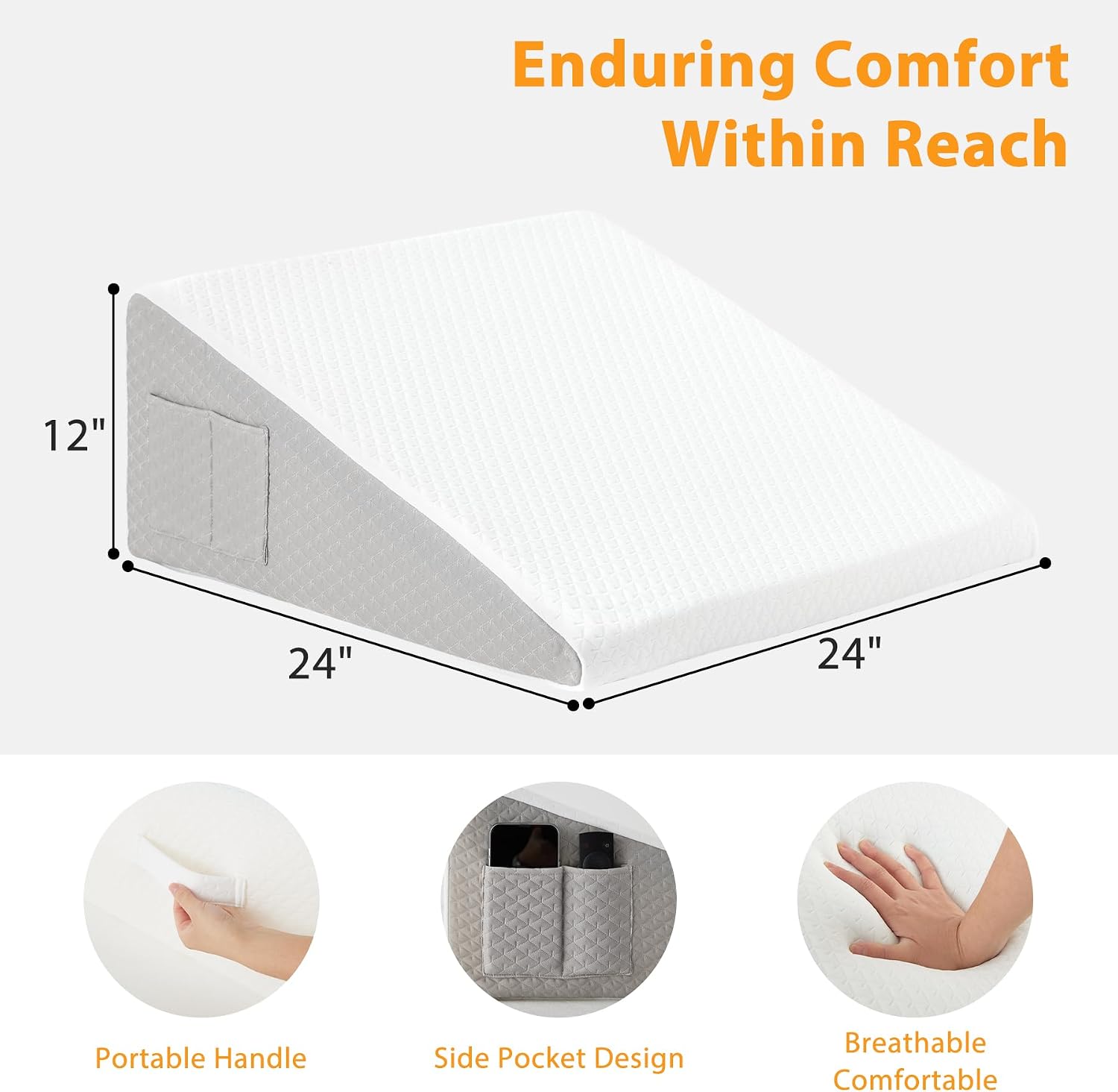 Ruqmuis Wedge Pillow for Sleeping, 12" Bed Wedge Pillow for Headboard, Triangle Incline Wedges for Acid Reflux, Pillows Wedge for Back, El…
