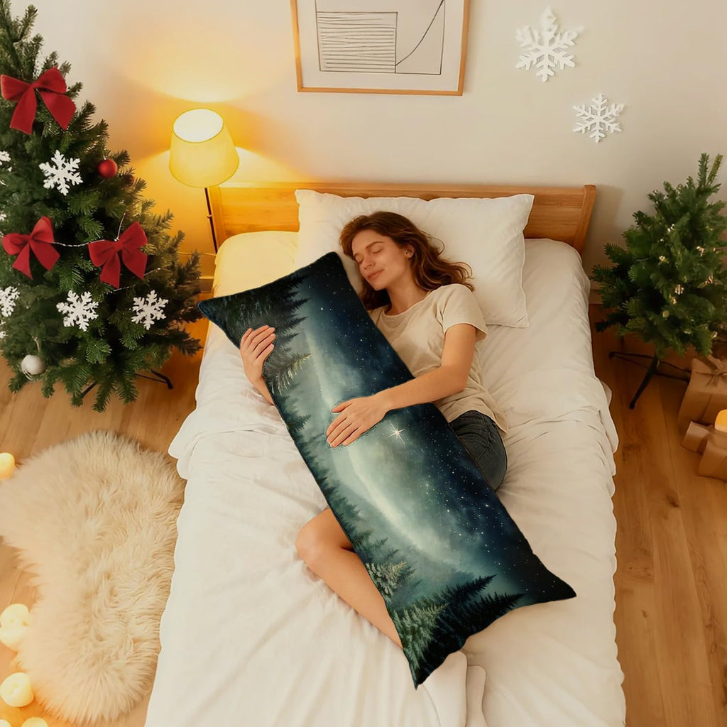 Christmas Nativity Star Christian 20x54 Body Pillow Cover, Jesus Religious Christmas Decor, Winter Forest Landscape Bible Verse…