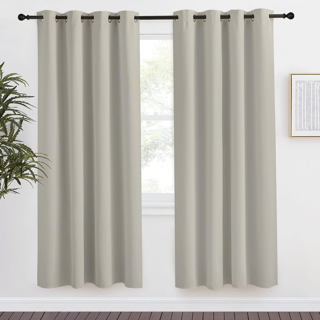 NICETOWN Blackout Natural Curtain for Living Room, 1 Panel, W55 x L78, Thermal Insulated Solid Grommet Sound Reducing Energy Saving…