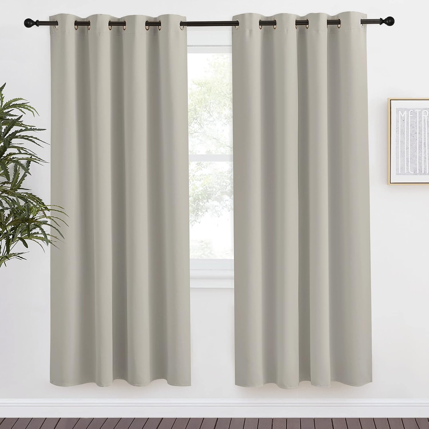 NICETOWN Blackout Natural Curtain for Living Room, 1 Panel, W55 x L78, Thermal Insulated Solid Grommet Sound Reducing Energy Saving…