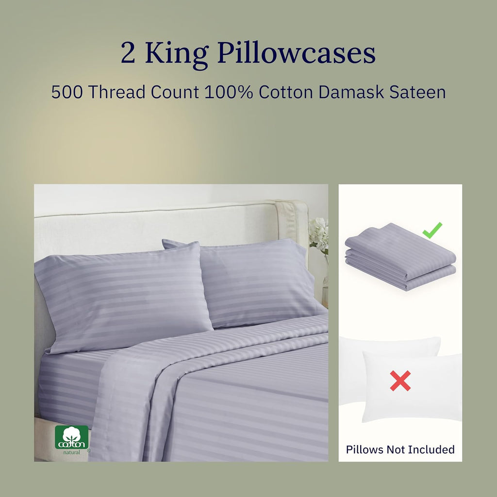 CALIFORNIA DESIGN DEN Soft & Silky 500 Thread Count 100% Cotton Sateen, Cool & Smooth with A Classic Opening, Set of 2 King Pillow Cases…