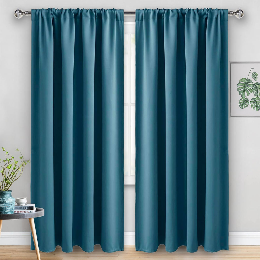 Jiuzhen Blackout Curtains for Bedroom - Thermal Insulated Room Darkening Rod Pocket Curtains for Living Room, Set of 2 Panels with Tiebacks…