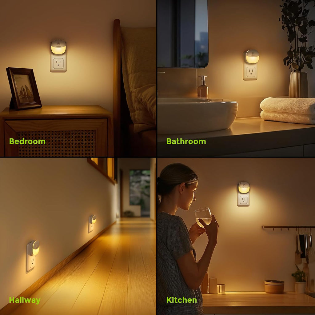 AUVON Plug in Night Light with Motion Sensor and Dusk to Dawn Sensor, Mini Warm White LED Nightlight with 1-50 lm Adjustable Brightness…