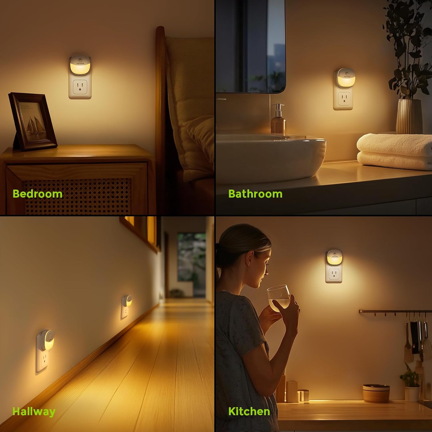 AUVON Plug in Night Light with Motion Sensor and Dusk to Dawn Sensor, Mini Warm White LED Nightlight with 1-50 lm Adjustable Brightness…