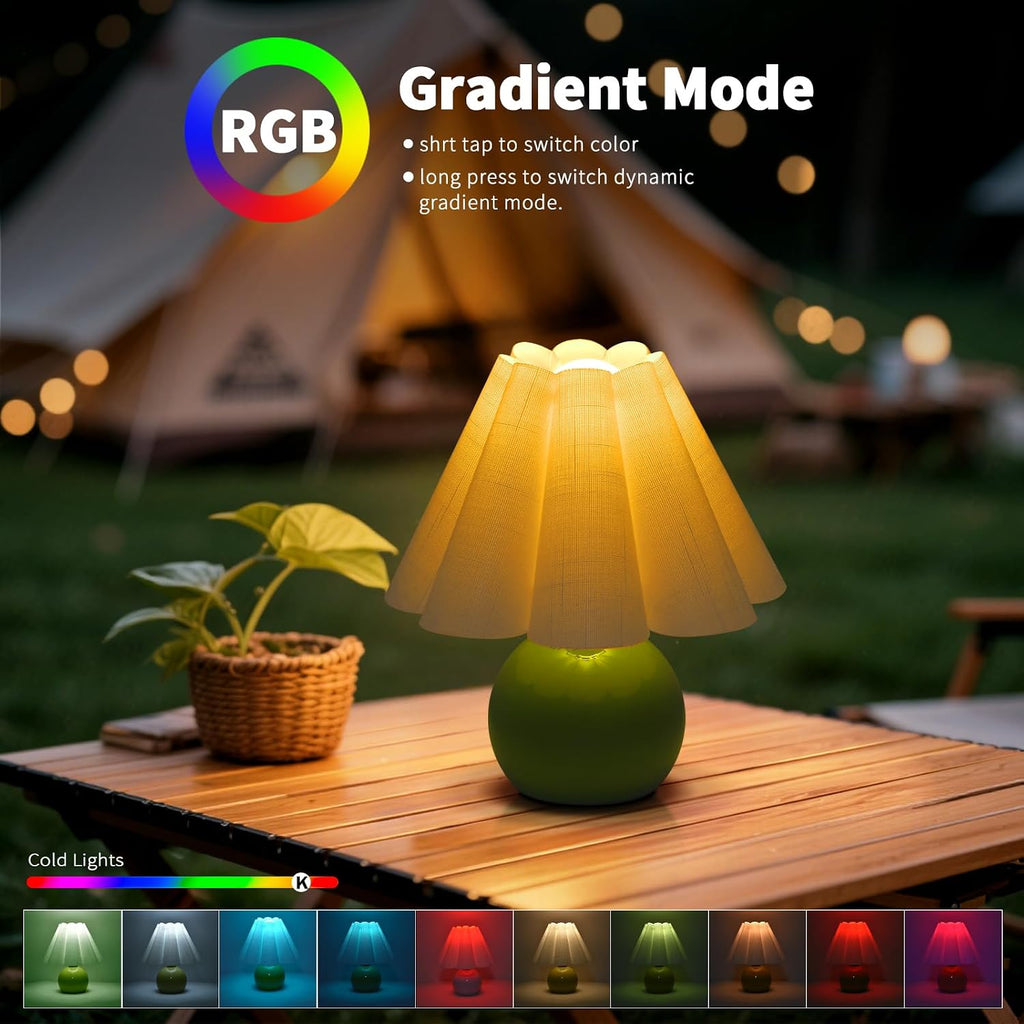 Rechargeable Cordless Green Small Table Lamp, Battery Operated Remote Control LIght Mini Cute Table Lamps for Bedroom Nightstand, Cute…