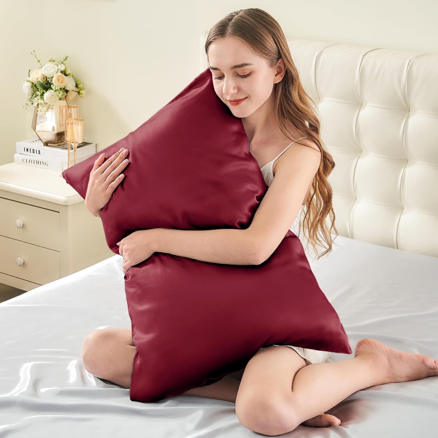 Infiixso Mulberry Silk Pillowcase for Hair and Skin, Silk Pillow Cases Queen Size Set of 2 with Hidden Zipper 20x30 Inches, Smooth and Soft…