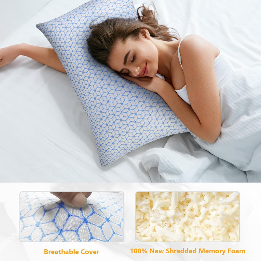 Love Attitude Firm Pillows Standard Size for Bed Shredded Memory Foam Pillows Adjustable, Cooling Pillow Soft and Supportive for Side…