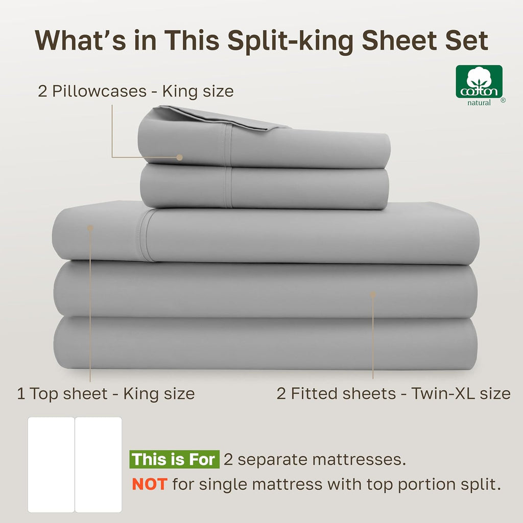 CaliforniaDesignDen California Design Den Soft 100% Cotton Split King Sheet Set, 400 TC Good Housekeeping Award Winner, Silky Smooth Sateen…