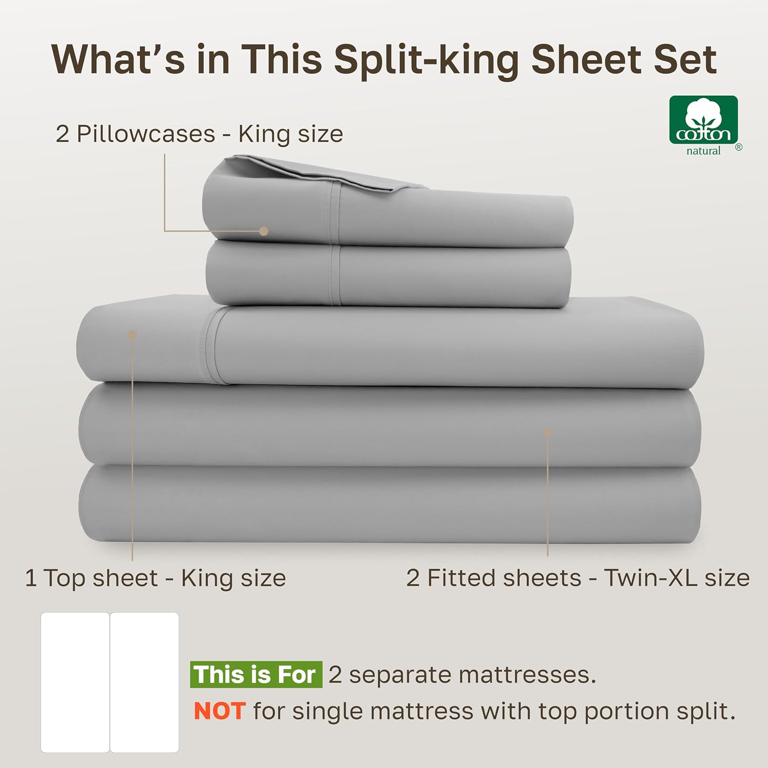 CaliforniaDesignDen California Design Den Soft 100% Cotton Split King Sheet Set, 400 TC Good Housekeeping Award Winner, Silky Smooth Sateen…