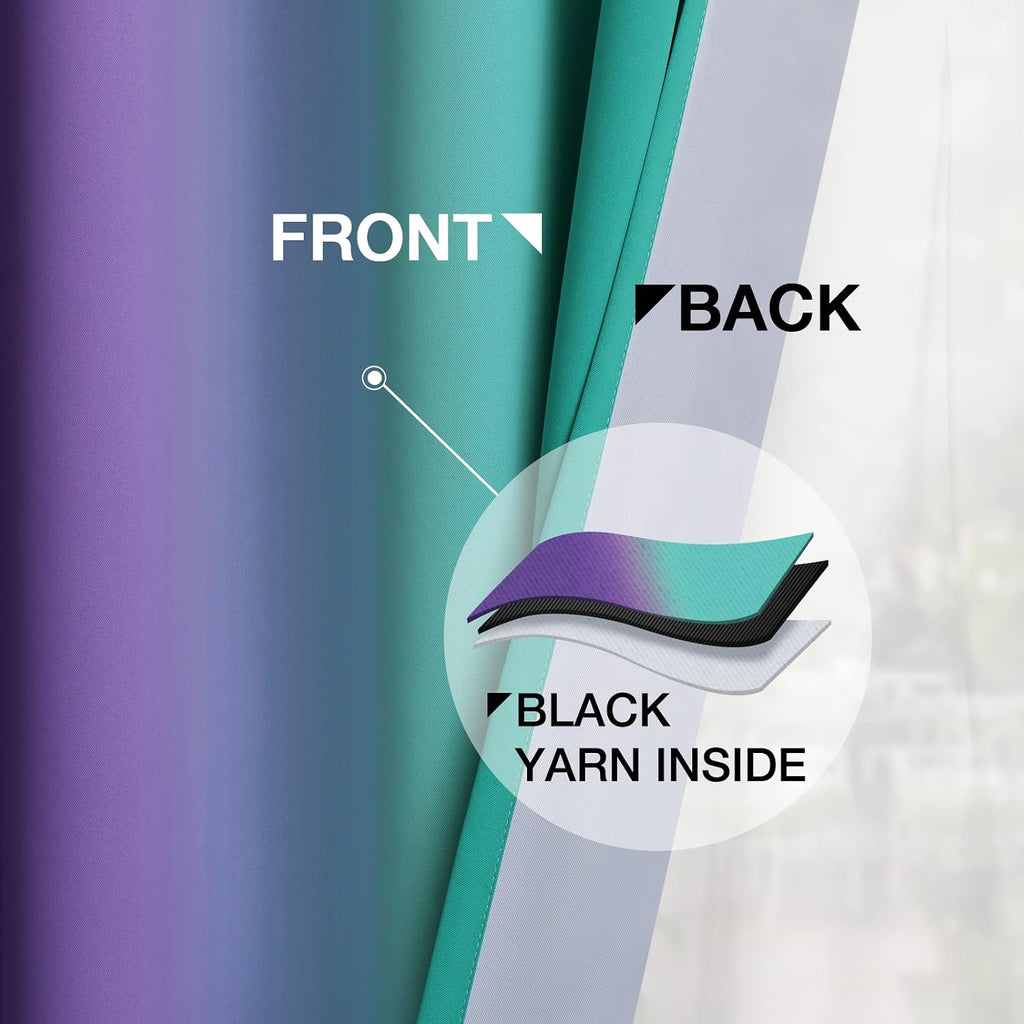 Yakamok Ombre Teal and Purple Curtains for Bedroom, Gradient Room Darkening Curtains 84 inches long, Grommet Thermal Insulated Light Blockin…