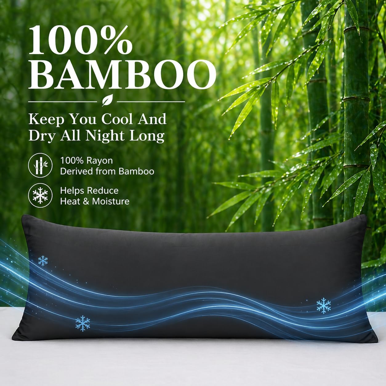 Evolive Rayon derived from Bamboo Material Cooling Breathable Pillow Cover/Pillowcases (Black, 21“X54“ Body Pillow Cover) 54 inches Bamboo…