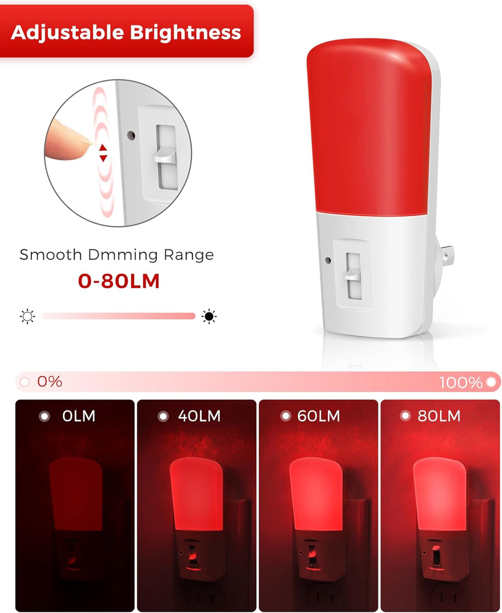 L LOHAS LED Red Night Light Plug in, Dimmable Light LED Night Lights with Dusk to Dawn Sensor, 5-80LM Adjustable Brightness Red Light for…