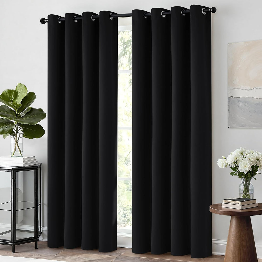 Yakamok Thermal Insulated Blackout Curtains Solid Grommet Window Drapery Bedroom/Living Room, Black, W52 x L96, 2 Panels
