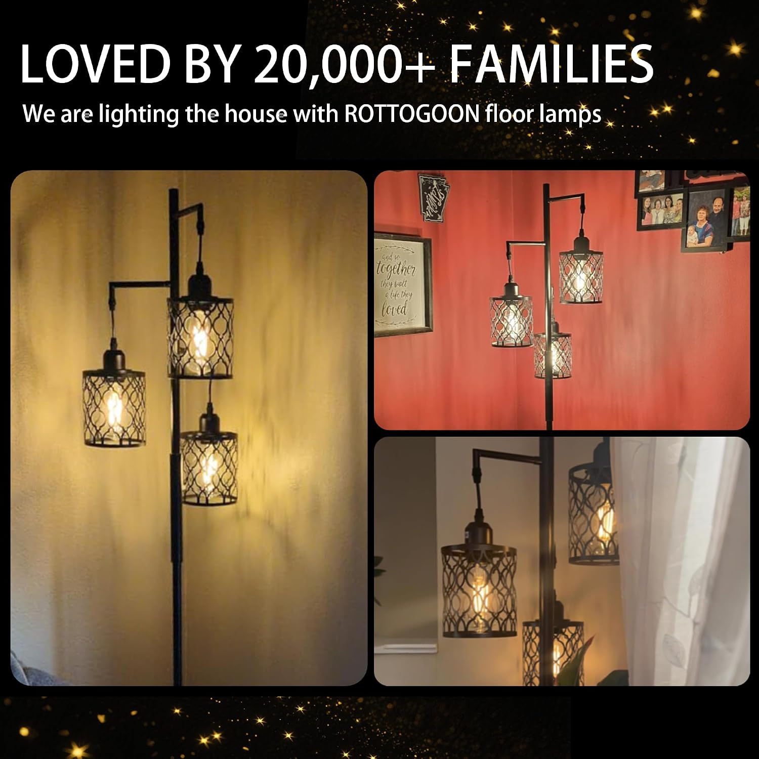 68" Farmhouse Floor lamp, Dimmable Industrial Floor Lamps for Living Room, 3 Light Rustic Standing Tall Lamp Including 3 PCS 6W E26…