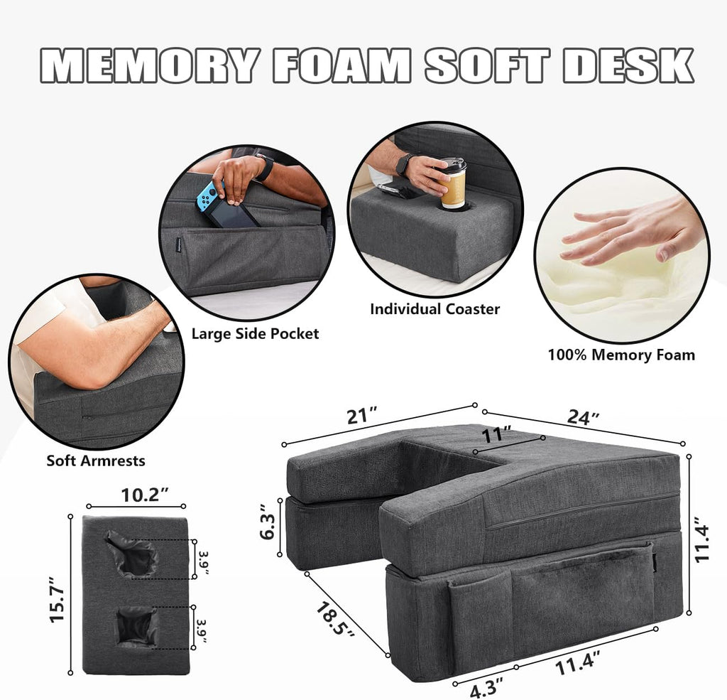 comehealthy Lap Desk Pillow for Laptop, Large Reading Pillow for Adult, Arm Rest Pillow with Cup Holder, Memory Foam Bed Desk for…