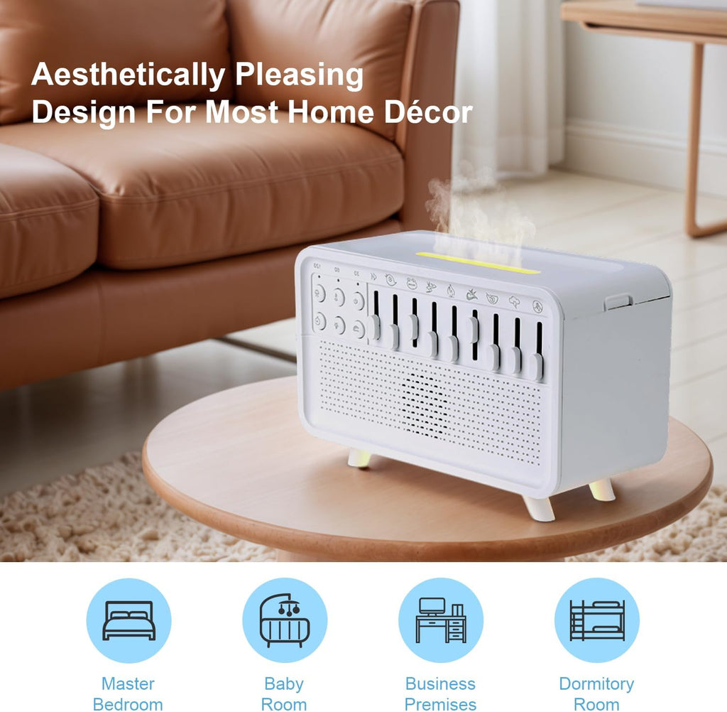 White Noise Night Light Humidifier, 3-in-1 White Noise Sound Machine Humidifier with 8 Ambient Sounds, Diffuser Sound Box Powered by USB…