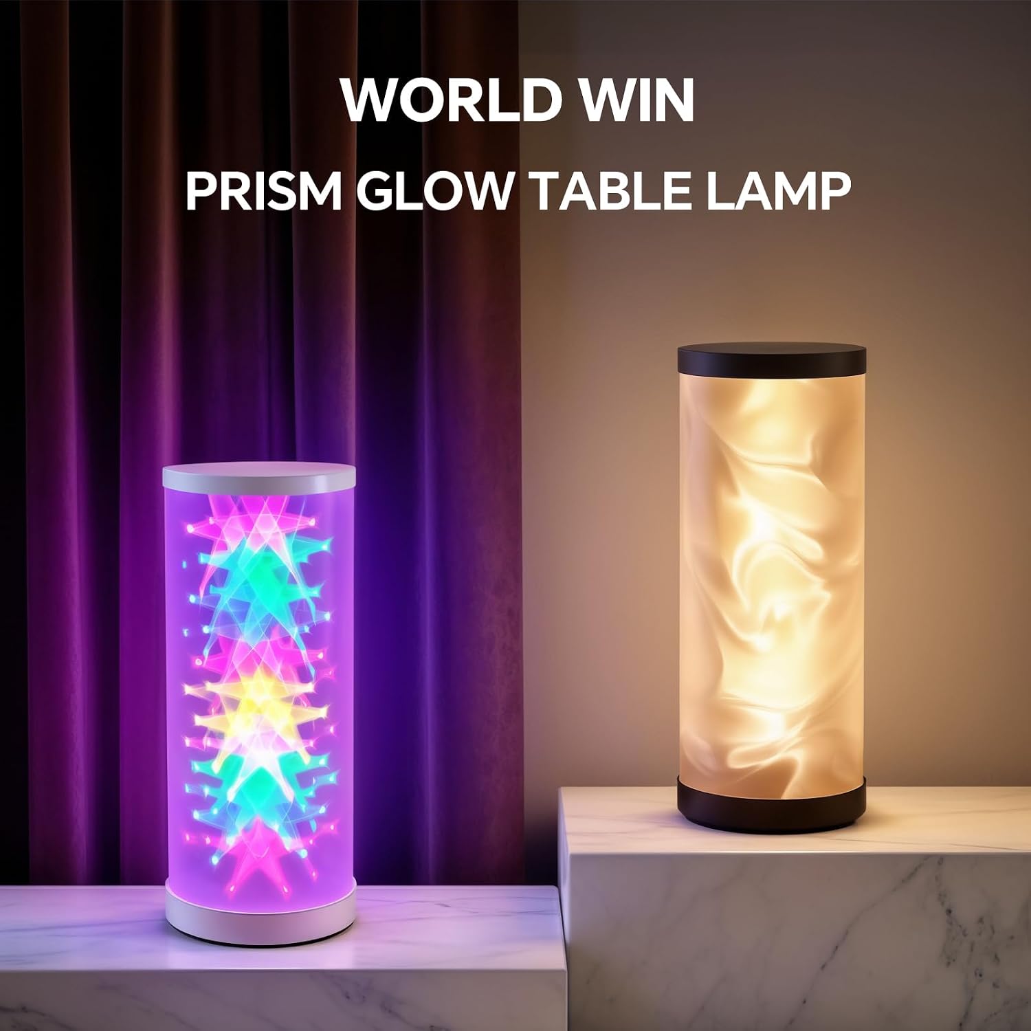 WORLD WIN Prism Glow Table Lamp - 3 Color Temperatures USB Control Bedside Lamp, Dimmable Desk Light for Bedroom Living Room & Office…