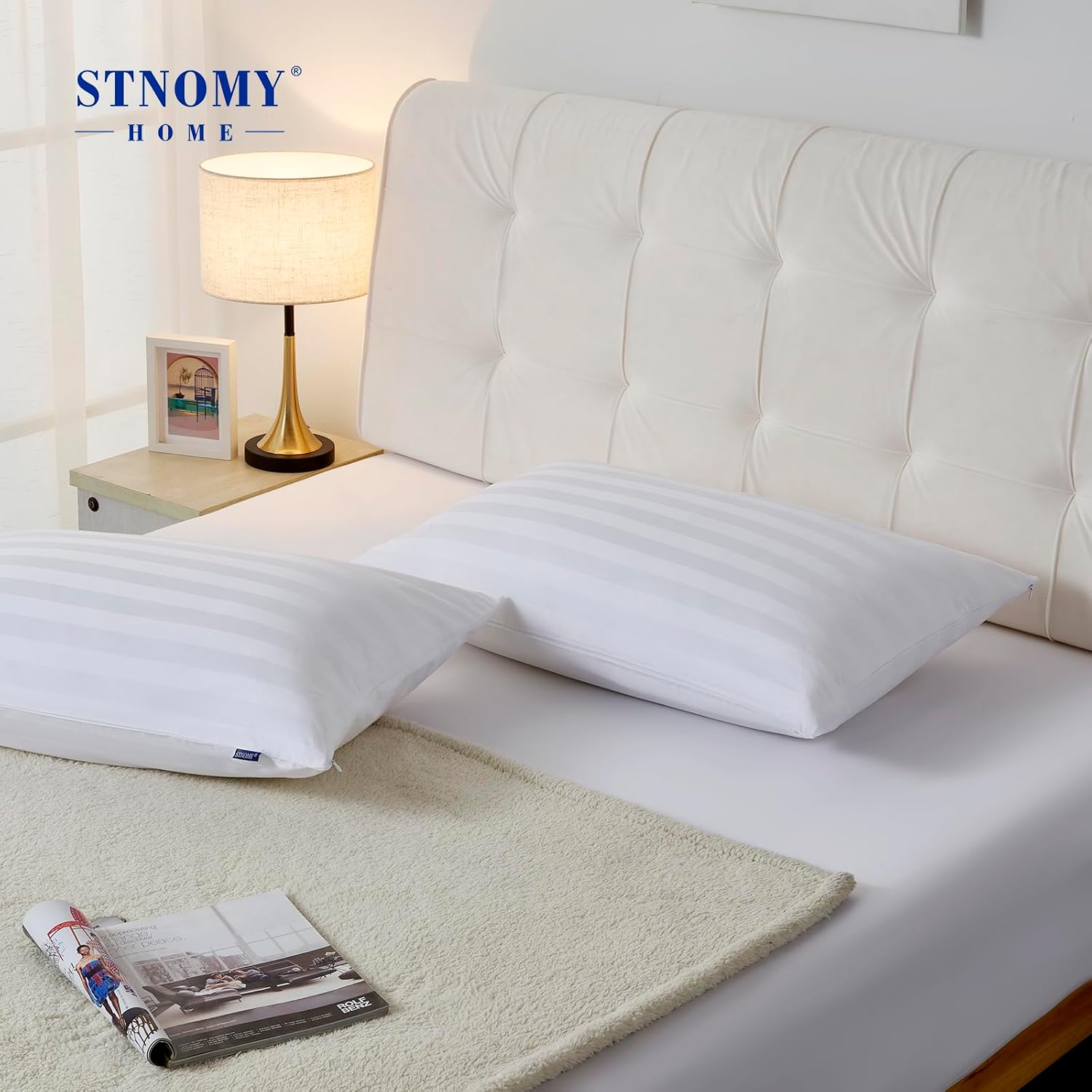 Stnomyhome Cotton Pillow Protectors with Zipper Durable Soft Breathable Pillow Cover Queen Size 2 Pack 2 Pack Cotton White