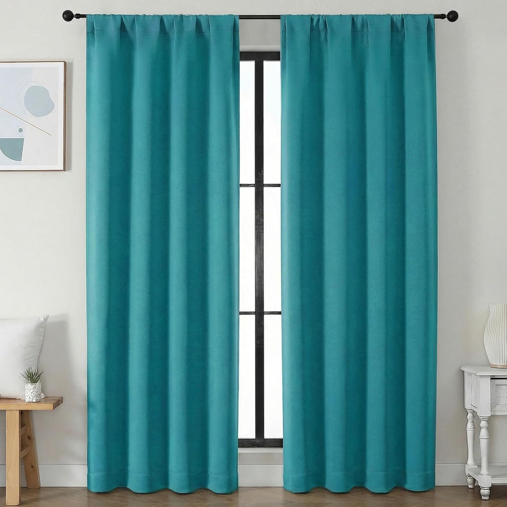 Simplebrand Ava Teal Blackout Curtains for Bedroom 84 Inch Length 2 Panels Set, Solid Thermal Insulated Privacy Nursery Window Treatment Cu…