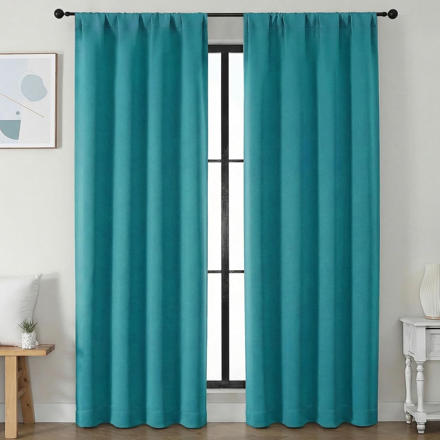 Simplebrand Ava Teal Blackout Curtains for Bedroom 84 Inch Length 2 Panels Set, Solid Thermal Insulated Privacy Nursery Window Treatment Cu…