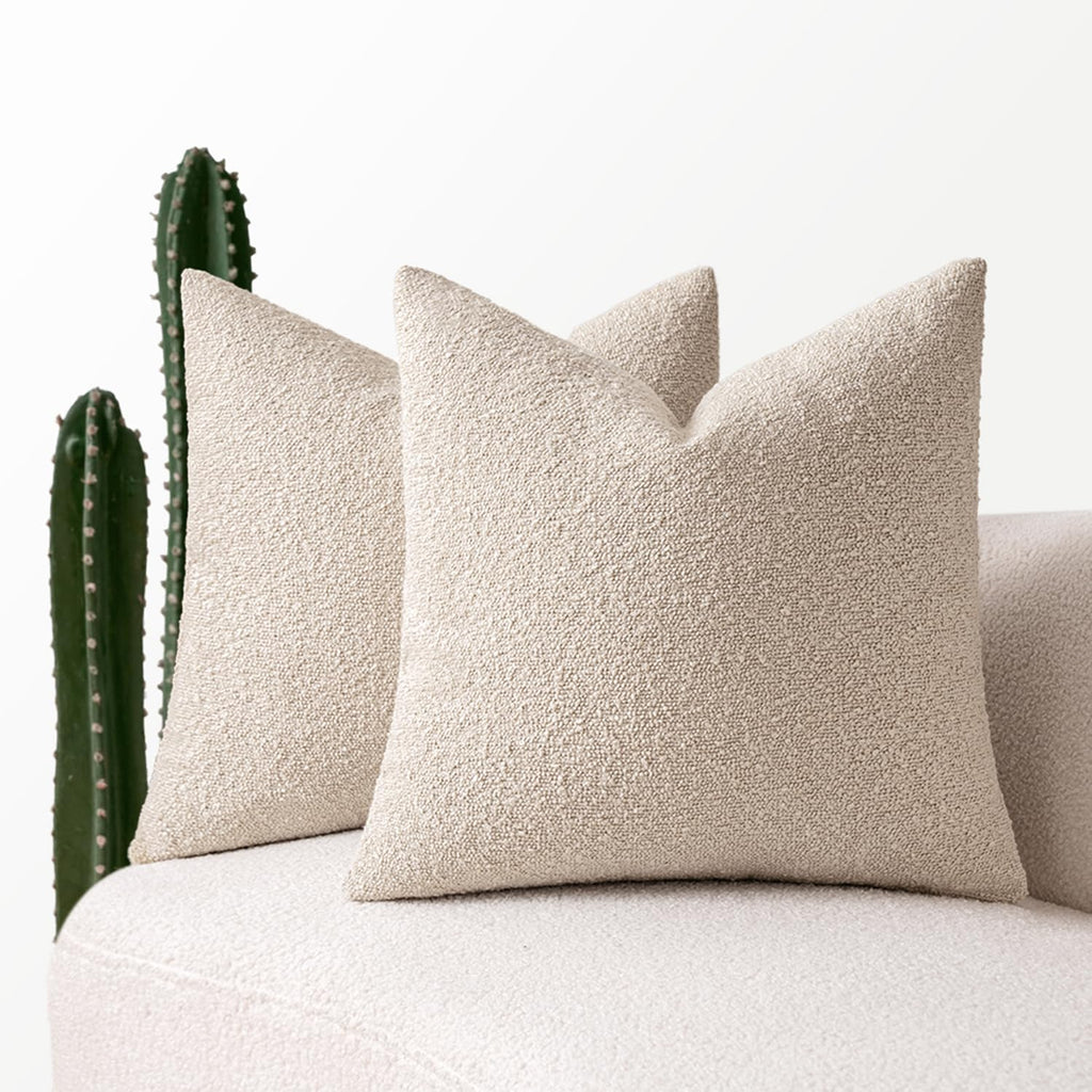 Miulee 18x18 Inch Decorative Pillow Covers for Couch Bed Set of 2 Textured Boucle Neutral Throw Pillow Covers Oatmeal Accent Solid Pillowca…