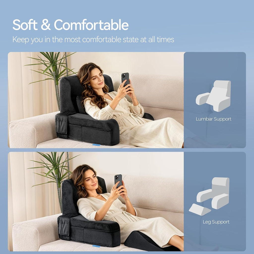 Kayfia Reading Pillow, 10 in 1 Back Pillow for Bed Sitting up with Detachable Arms Rest, Back Rest with Gel Memory Foam…