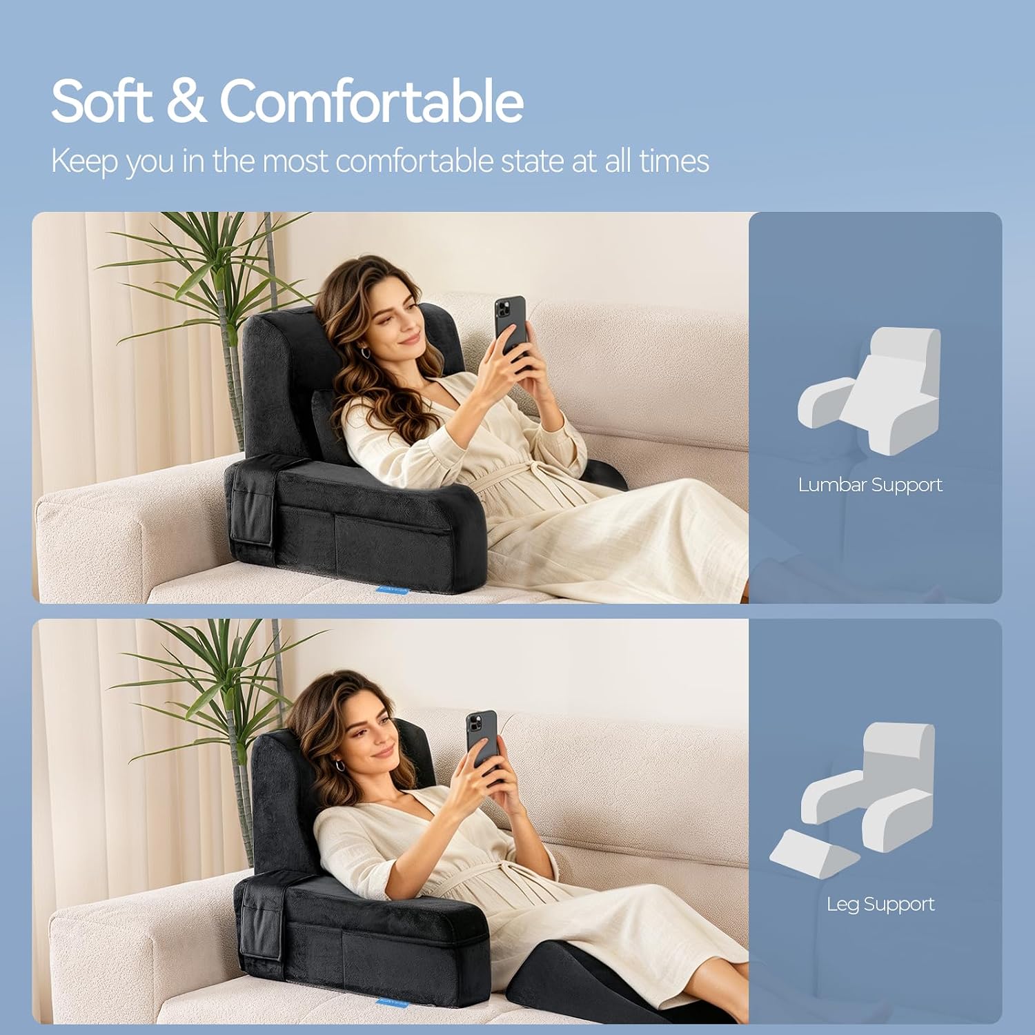 Kayfia Reading Pillow, 10 in 1 Back Pillow for Bed Sitting up with Detachable Arms Rest, Back Rest with Gel Memory Foam…