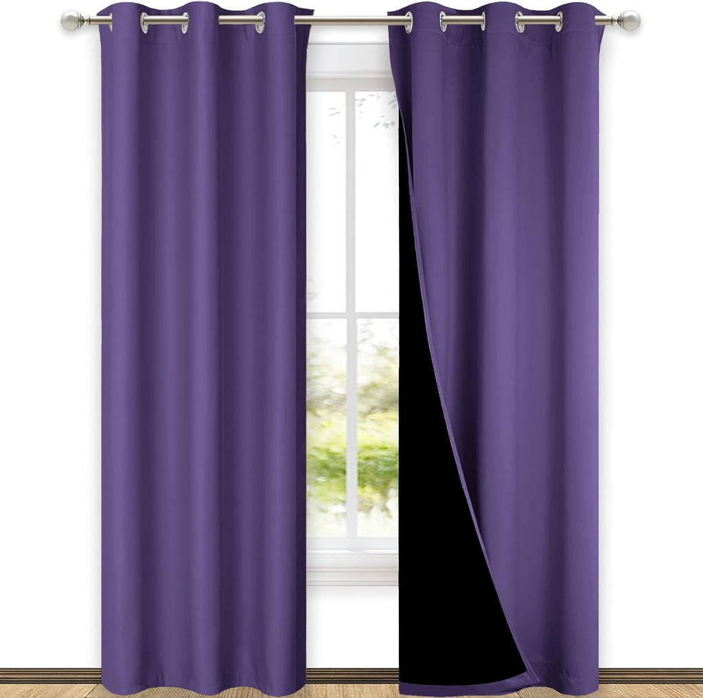 Nicetown Lilac Purple Full Shade Curtain Panels, Pair of Thermal Insulated & Energy Efficiency Blackout Curtains for Living Room Windows, L…