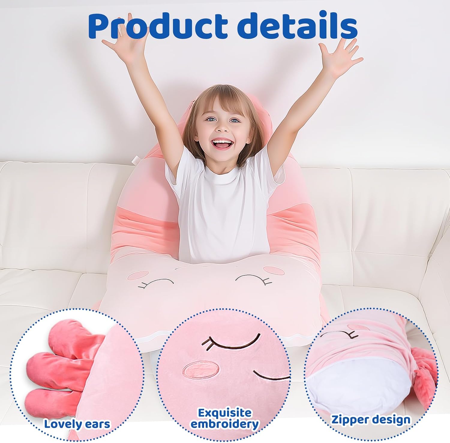 47x23 inch U Shaped Long Plush Body Pillows for Kids, Stuffed Animal Axolotl Soft Large Pillow for Sleeping, Big Cute Plushies, Washable…