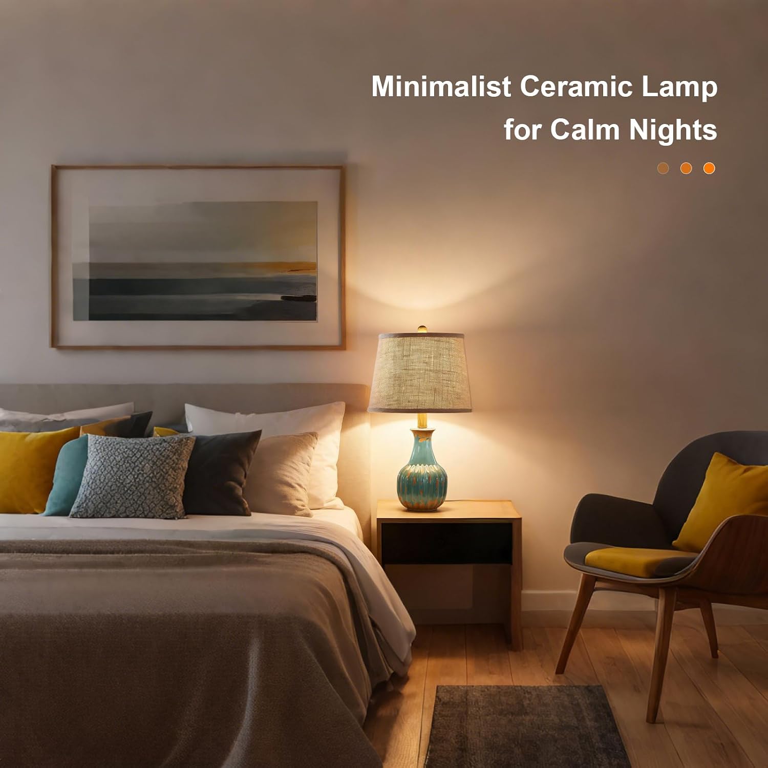 Blue Ceramic Table Lamp for Living Room Bedroom, Modern Minimalist Nightstand Desk Lamp with Linen Fabric Shade for Bedside Entryway Home…