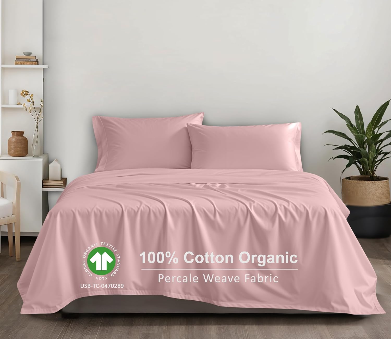 Ruvanti 100% Cotton Organic Percale Sheets Queen Size – Crisp Cooling Bed Sheets for Hot Sleepers, Deep Pocket 15”, Soft Peach Finish, Brea…
