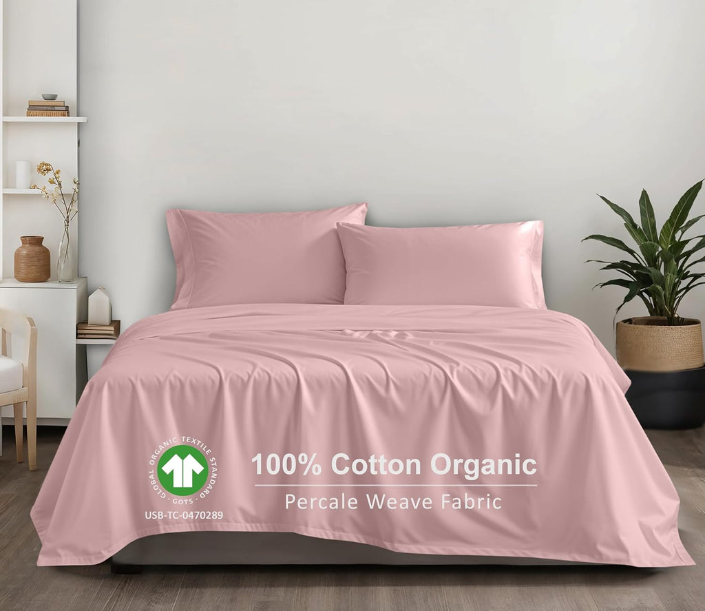 Ruvanti 100% Cotton Organic Percale Sheets Cal King Size – Crisp Cooling Bed Sheets for Hot Sleepers, Deep Pocket 13”, Soft Peach Finish, B…