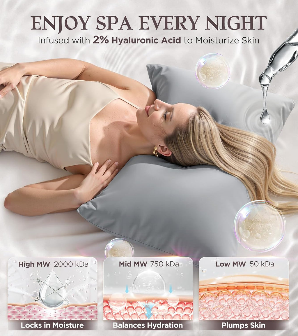 Rifens Instant Chill Cooling Pillowcase for Hot Sleepers, 2% HA Infused Pillowcase Hydrates Skin & Hair, Reduces Wrinkles & Frizz, Softer T…