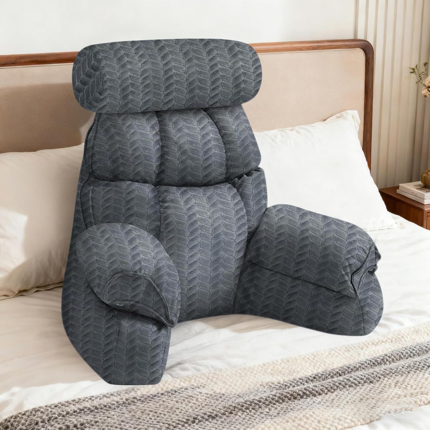 FXXUDVNIIN Back Pillow for Bed Sitting up – with 9.4" Armrests Bed Pillow for Sitting up, Inch Arms for Support, Ideal for Reading…