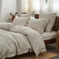 Simple&Opulence 100% Washed Linen Duvet Cover Set with Embroidered,3 Pieces Soft Farmhouse Comforter Set with Button Closure…