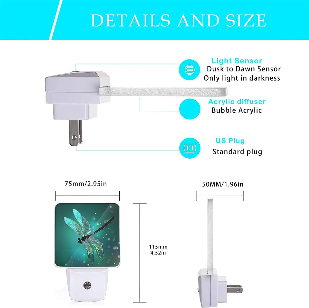 Dragonfly Night Light, Fantasy Green Dragonfly Plug-in Night Lights with Dusk-to-Dawn Sensor for Bedroom, Bathroom and Living Room Sleep…