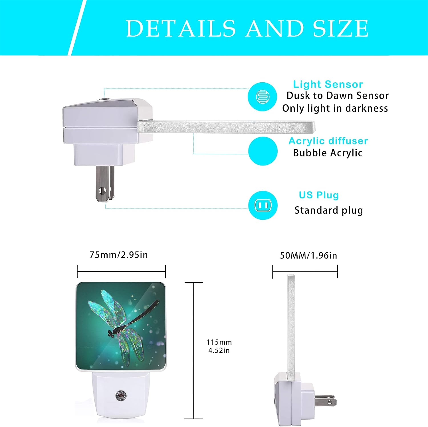 Dragonfly Night Light, Fantasy Green Dragonfly Plug-in Night Lights with Dusk-to-Dawn Sensor for Bedroom, Bathroom and Living Room Sleep…