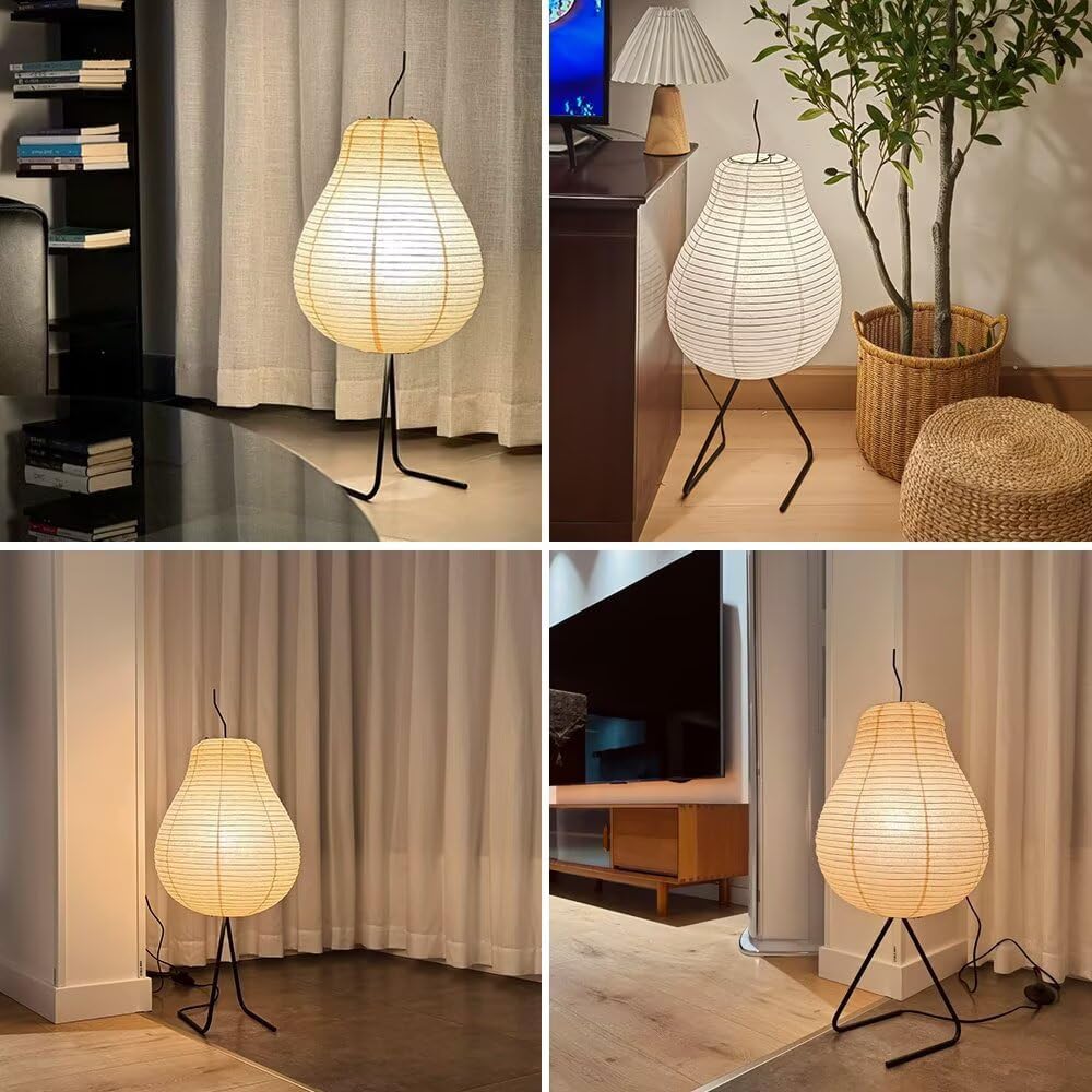 Creative Retro Pear Shape Table Lamp, Wabi-Sabi Style Rice Paper Lampshade, Japanese Style Bedside Lamp, Night Lamp for Bedroom, Living…