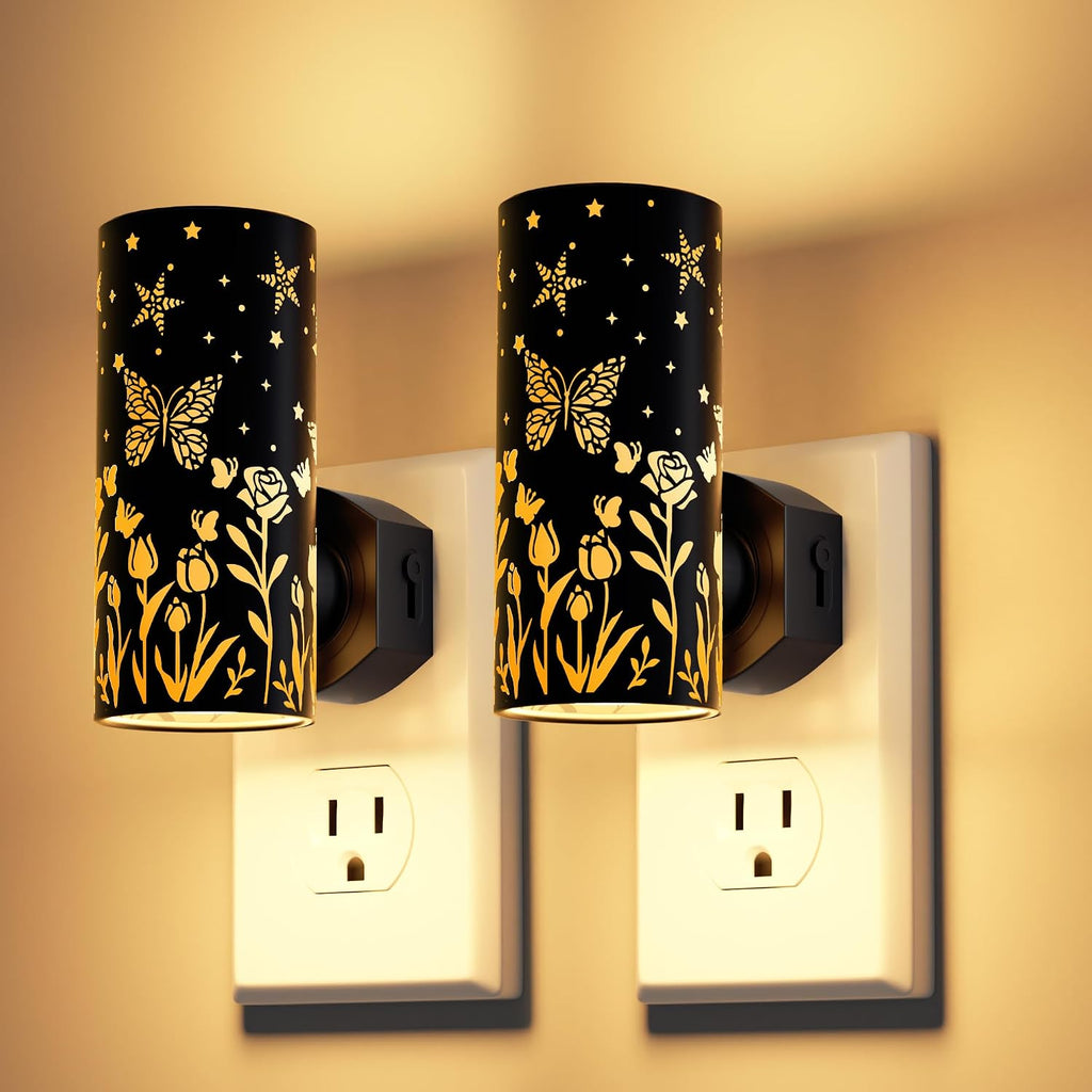 LED Night Lights Plug into Wall, 2-Pack 3000K Bright Plug in Nightlights, Dusk-to-Dawn, Dimmable 0-100LM, Auto-On/Off, Home Decor for…
