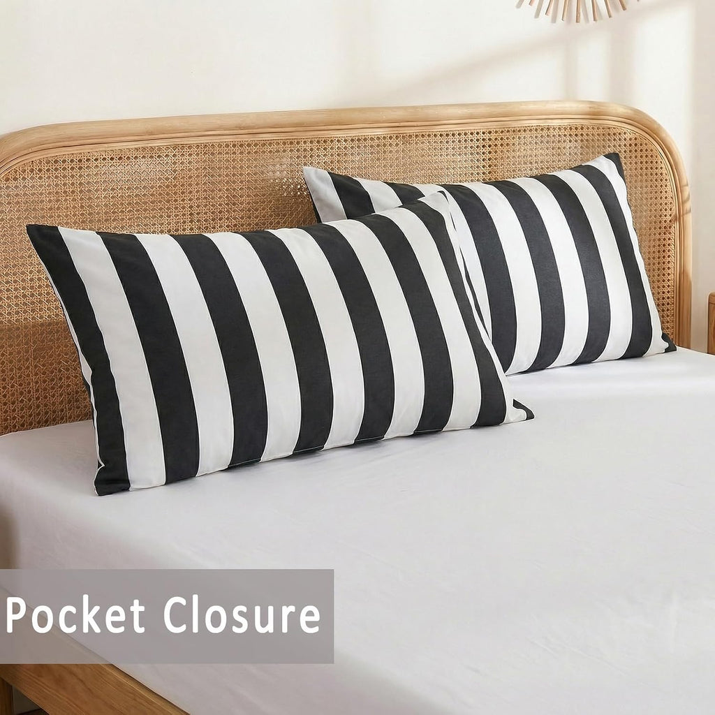 Merryword King Size Pillowcases, 100% Cotton Pillow Cases, Black and White Striped Pillowcases, Soft Breathable Wide Stripes Pillow Covers,…