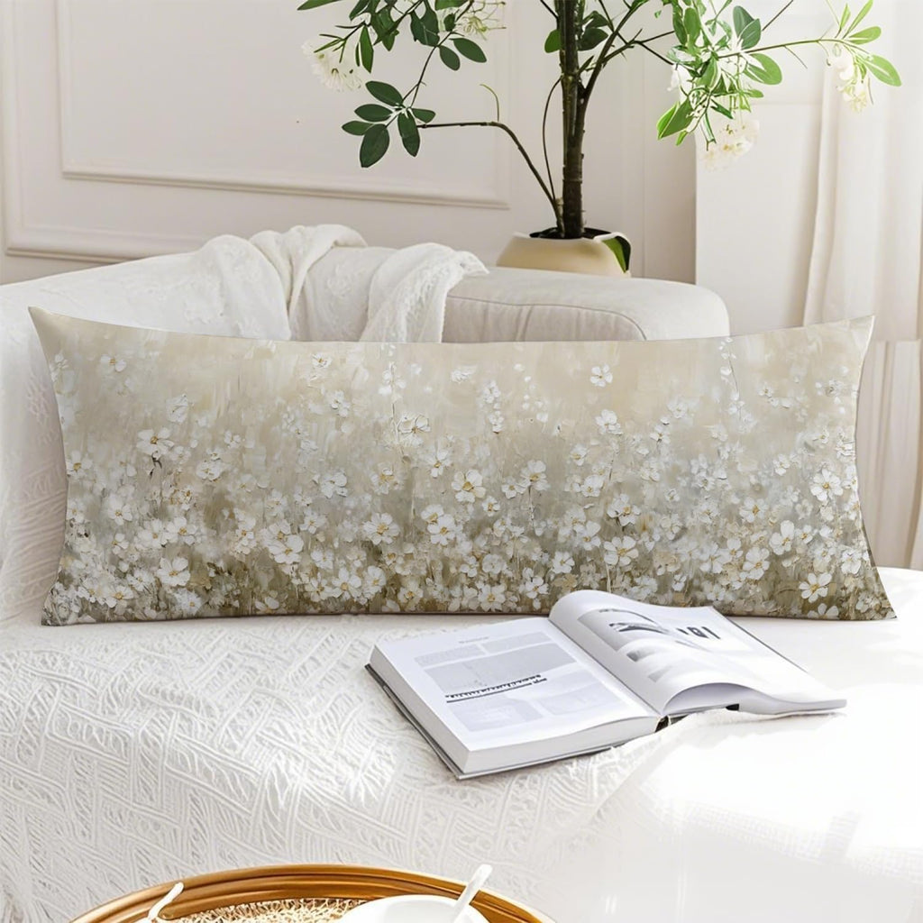 Vintage White Flower 20x54 Body Pillow Cover, Floral Room Decor, Botanical Decor, Abstract Modern Nature Wildflower Botanical Decorative…