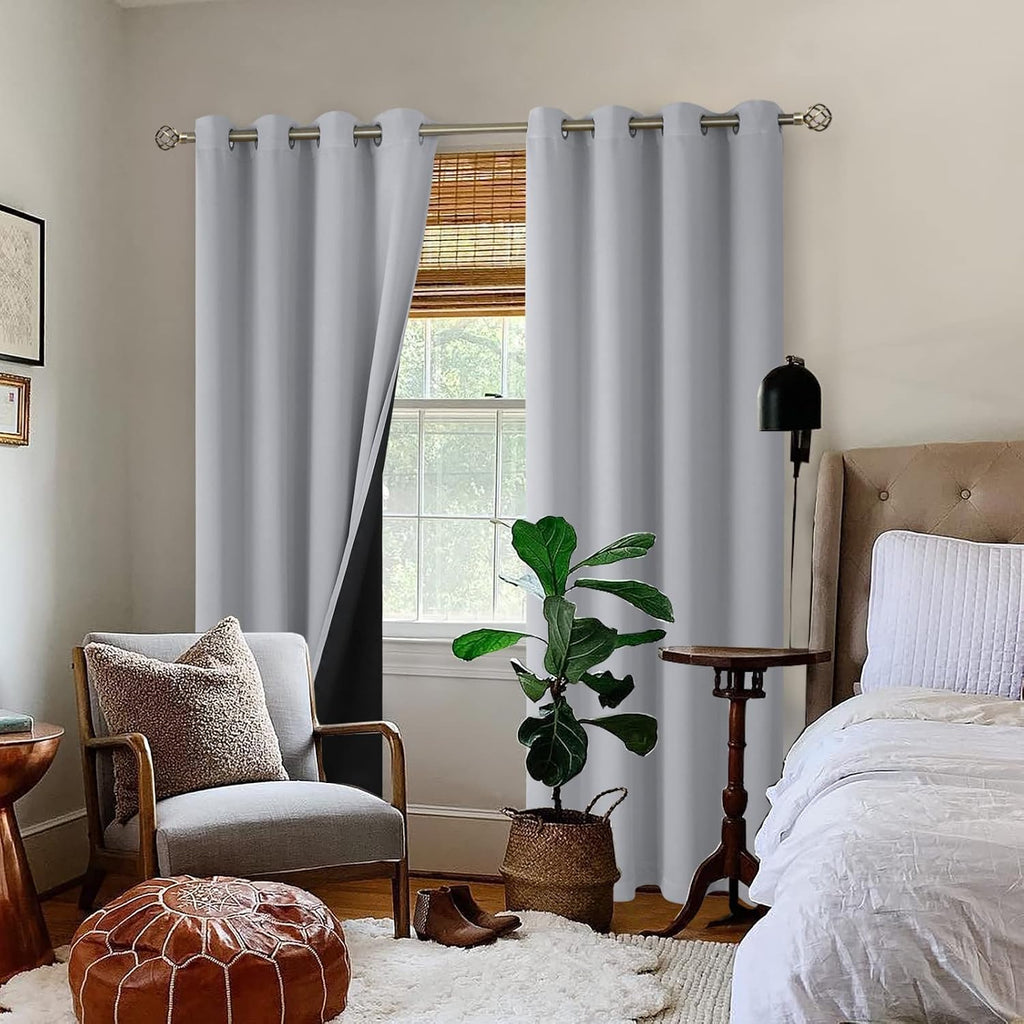 BGment Thermal Insulated 100% Blackout Curtains for Bedroom with Black Liner, Double Layer Full Room Darkening Noise Reducing Grommet Curta…