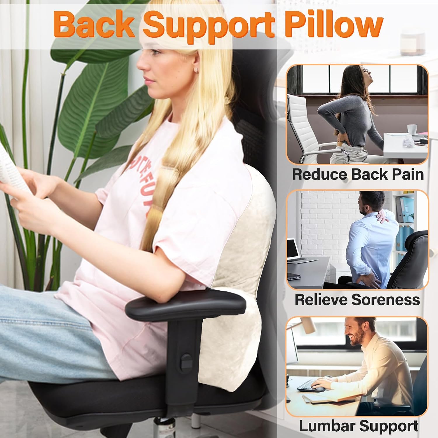 1 MIDDLE ONE Back Pillow for Chair, Memory Foam Lumbar Pillow for Back Support, Back Rest Cushion for Office, Sofa, Couch Sitting…
