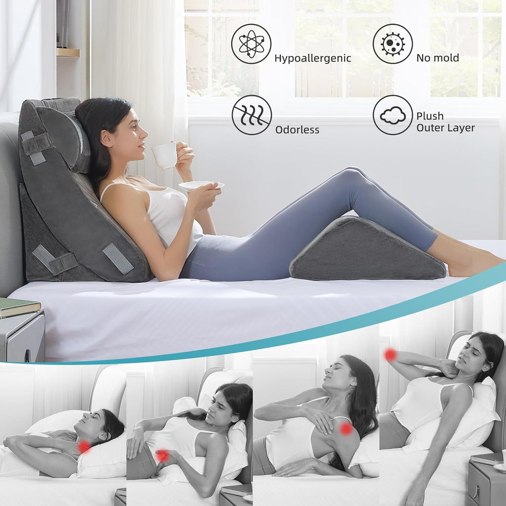 KINGFUN-Anexcitingoption Kingfun 4pcs Orthopedic Bed Wedge Pillow Set for Sleeping, Memory Foam for Sleeping, Breathable Triangle Pillow Wed…